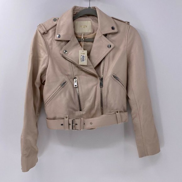 Maje Jackets & Blazers - MAJE Besty Leather Jacket In Nude moto style 4 NWT